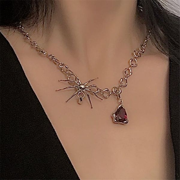 

chokers punk vintage spider red crystal pendant necklaces for women girl metal clavicle chain necklace fashion jewelry gifts 2021, Golden;silver