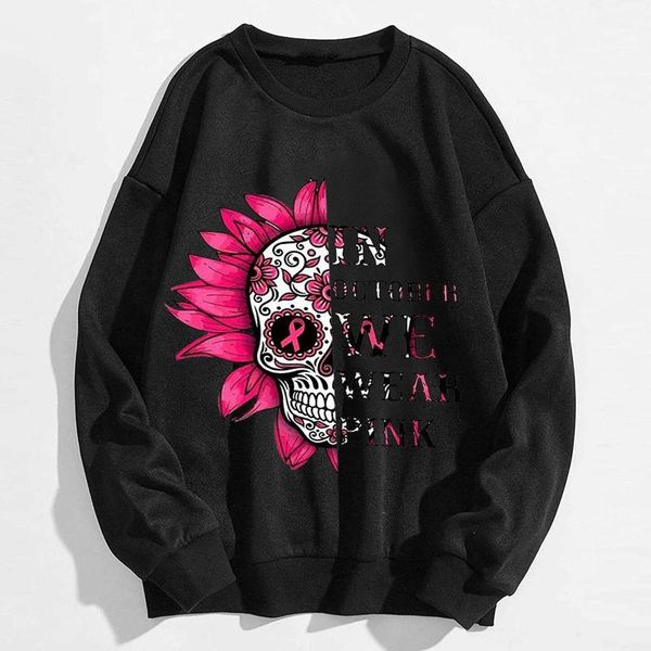 

women's hoodies & sweatshirts o-neck long sleeve pink ribbon pumpkin print stitching blouse for women loose pullover hoodie sudaderas, Black