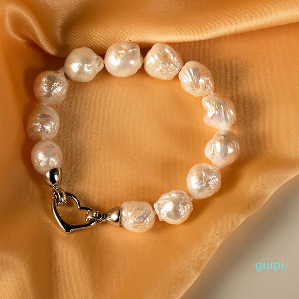 

11-13mm white genuine real pearl bracelet natural furrow beads for women's jewelry gift bangle, Black