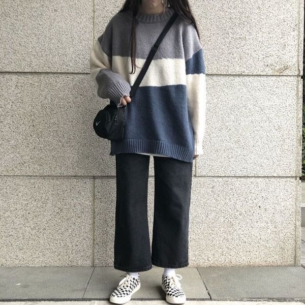 

men's sweaters female neck-to-neck stabbing boyfriend harajuku korean style students couple ins womens loose casual daily sweaters dnbw, White;black