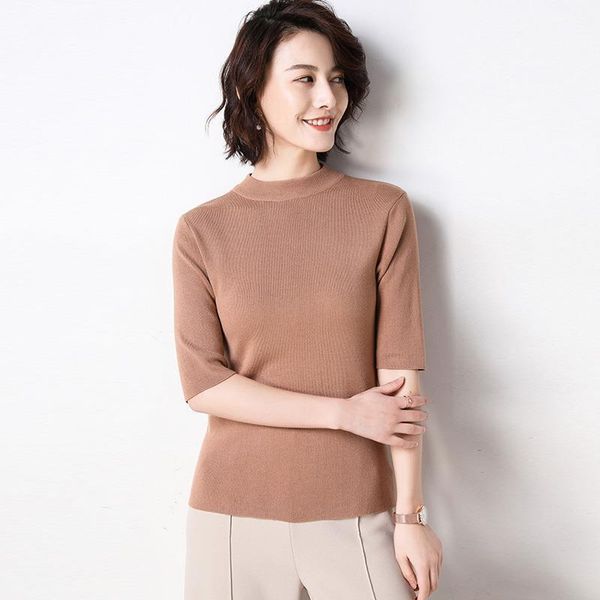 

spring summer regular pullovers womens sweaters solid turtleneck half sleeve knit jumper sweater ladies thin soft slim casual female, White;black