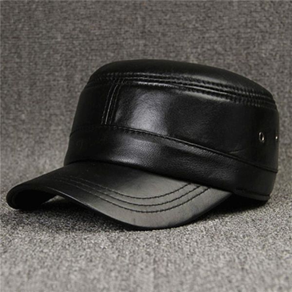 

berets brand winter hat men warm thicken pu leather military hats for comfortable flat snapback with ear flaps, Blue;gray