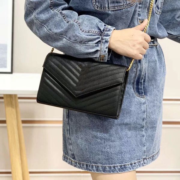 

1168-1 classic caviar lambskin evening bag v line thread with cover envelope shape gold silver chain crossbody lady small black re242d