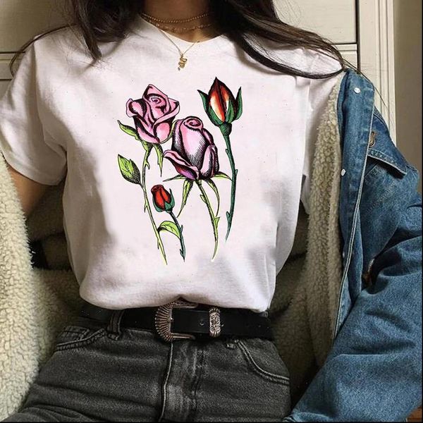 

print clothes graphic floral flower women t shirt watercolor summer fall printing tees female womens, White