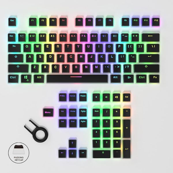 

keyboards 108pcs/set pbt oem transparent pudding keycap set with puller compatible cherry mx mechanical keyboard ergonomics