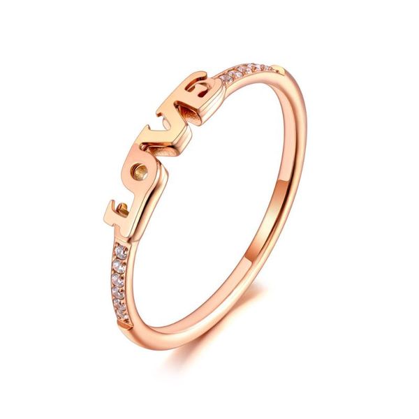 

wedding rings trendy titanium stainless steel love letter rose gold cz crystal engagement ring for women girls r20071, Slivery;golden