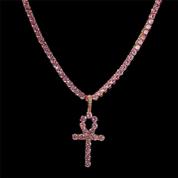 

hiphop 4mm iced out cubic zirconia tennis chains gold color cross necklace fashion men women accessories jewelry x0509, Black