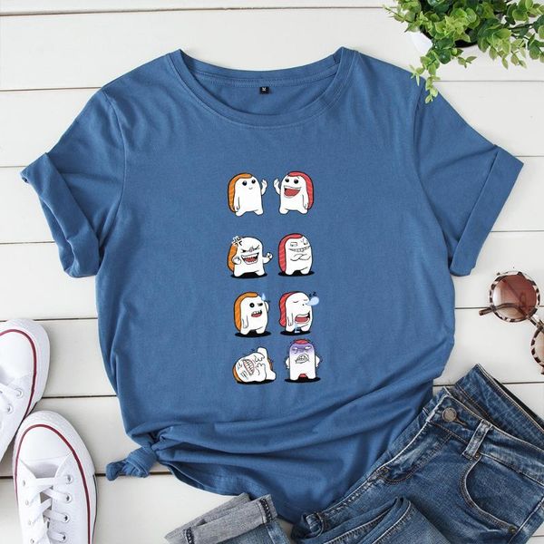 

women's cartoon funny sushi print t-shirt streetwear oversize cotton tshirt harajuku basic tees ladies summer short sleeve t, White