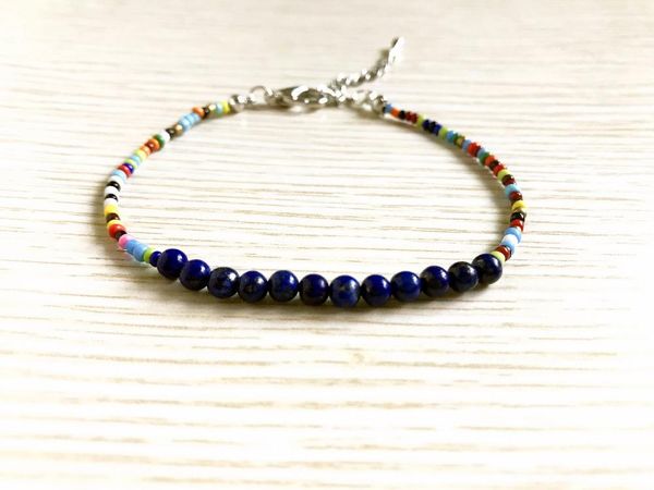 

beaded, strands fashion adjustable bracelet seed bead bracelets multi color lapis lazuli colorful bangle mini, Black