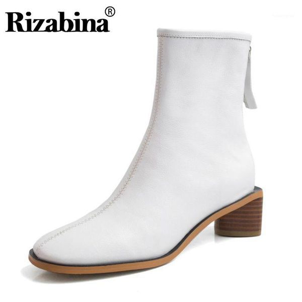 

boots rizabina vintage ankle women genuine leather solid color high heels shoes winter daily office ladies footwear size 33-401, Black