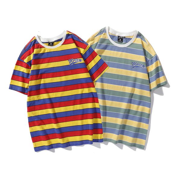 

t shirt korean ins versatile simple stripe loose couple short sleeve men's and women's, White;black