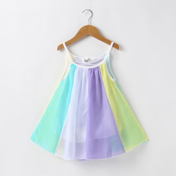 

girl's dresses 2021 girls dress sleeveless chiffon tutu rainbow toddler kids baby princess clothes summer jurk, Red;yellow