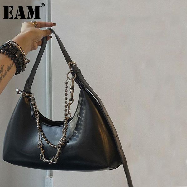 

shoulder bags [eam] women black large capacity pu leather flap personality all-match crossbody bag fashion tide 2021 18a2754