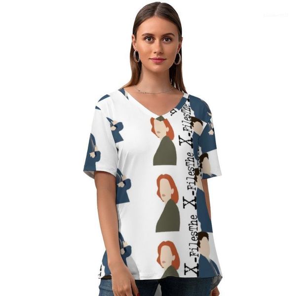 

women's t-shirt x files tshirt simple short-sleeve lady t shirt summer v neck printed oversize, White