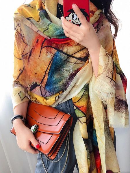 

100% cashmere scarf fashion women female autumn winter thin geometric abstract color long warm soft large shawl dual-use scarves, Blue;gray