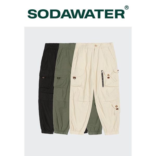 

men's pants sodawater harajuku cargo pant men japanese streetwear 2021 trending casual with pocket hip hop male cotton trouser, Black