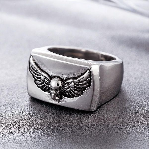 

cluster rings high plished punk skull ring mens stainless steel motor biker male hip hop creativity boyfriend birthday gift, Golden;silver