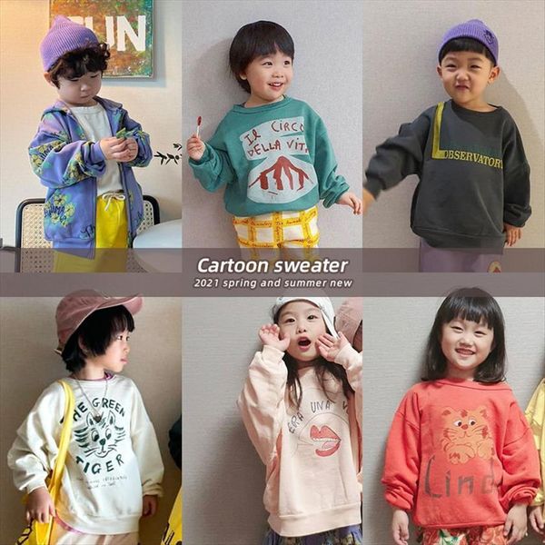 

presale spring and summer childrens pullover sweater boys girls printed long sleeve bottomed, Black