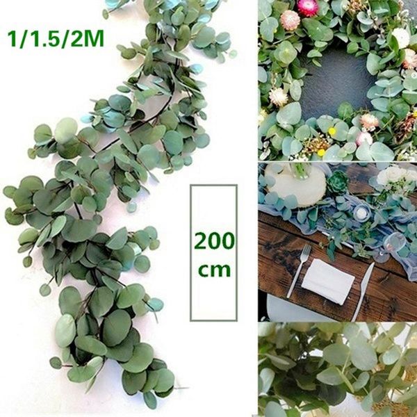 

decorative flowers & wreaths artificial green eucalyptus garland fake leaves vine rattan plants ivy wreath wall decor wedding party decorati