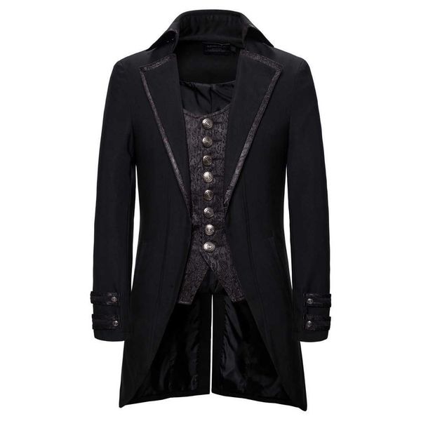 Retro TailCoat homens terno jaqueta jaqueta falsa dois pedaços gótico steampunk casaco homens smoking victorian cosplay mens uniforme 2xl 211011