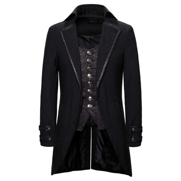 

retro tailcoat men suit jacket lapel fake two pieces gothic steampunk coat men tuxedo victorian cosplay mens swallow uniform 2xl 211011, Tan;black