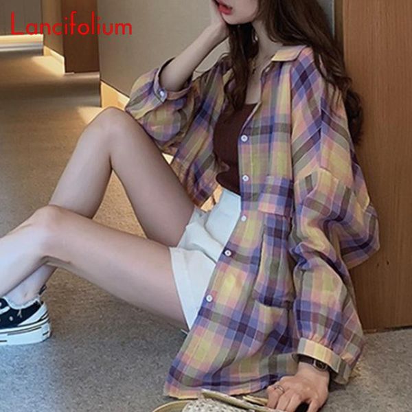 

women's blouses & shirts oversized plaid blouse women 2021 korean bf shirt ladies long sleeve beach summer cardigans vintage plus size, White