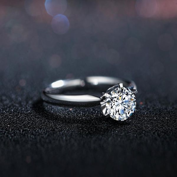 

au585 white gold ring women wedding anniversary engagement party 6 claw round moissanite diamond elegant trendy classic cluster rings, Golden;silver