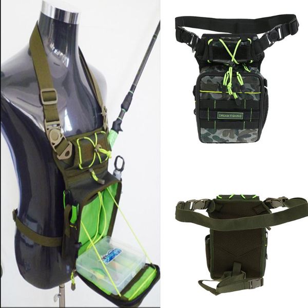 

fishing tackle lures storage bag rod holder with 5 compartment box for outdoor camping hiking accessories