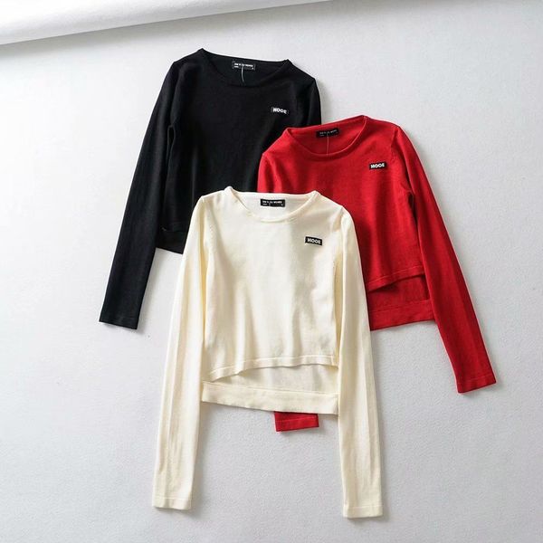 

t shirt 2021 summer fashion pullover round neck long sleeve sticking cloth slim short women's wear, White