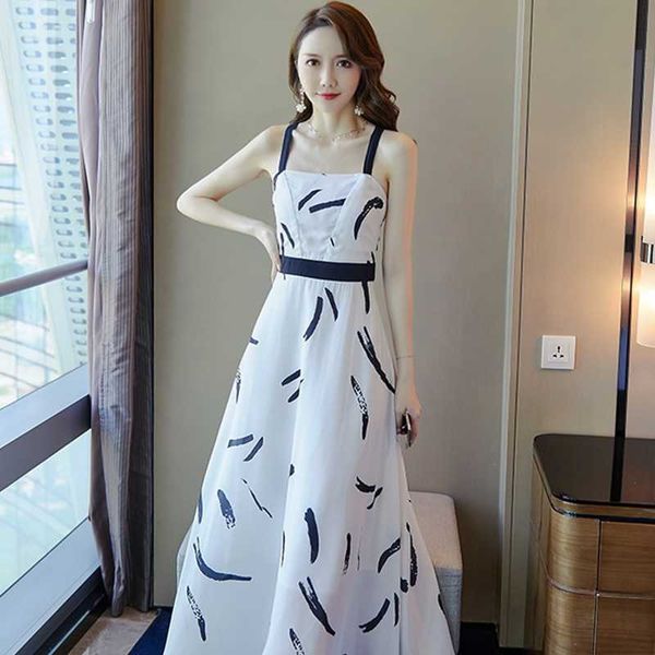 

casual dresses one-shoulder chiffon suspender dress 2021 female summer long section was thin and high temperament, Black;gray