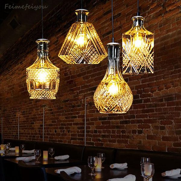 

pendant lamps feimefeiyou crystal glass creative retro restaurant chandelier bar simple personality carved wine bottle