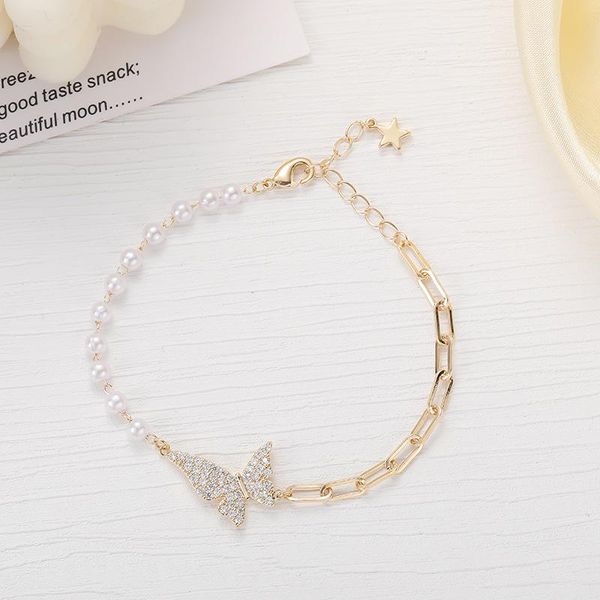 

charm bracelets lovoacc fairy bling rhinestone butterfly for women asymmetric beaded pearls gold color link chains bracelet gift, Golden;silver