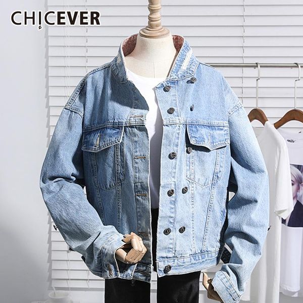 

women's jackets chicever korean loose denim coat for women stand collar long sleeves short jacket female 2021 spring autumn fashion clo, Black;brown