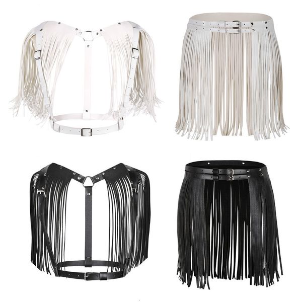 

womens adjustable faux leather waistband fringe tassel skirt belt nightclub costume cosplay parties skirts for halloween 210323, Black