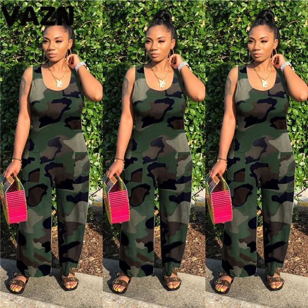 

women's jumpsuits & rompers 2021 spring summer high street young elegant fashion tank sleeve waist slim women wide leg, Black;white
