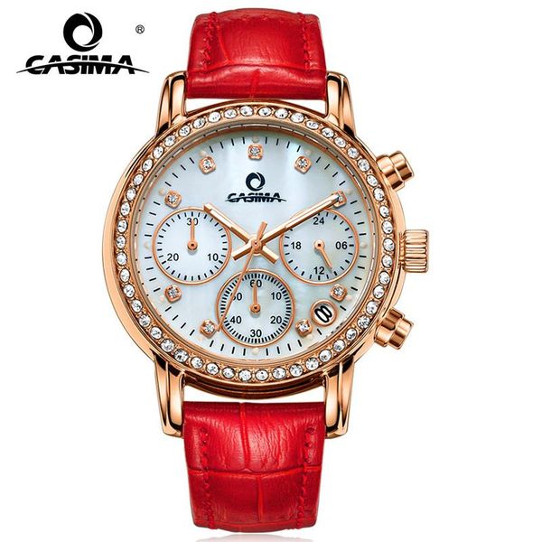 

wristwatches fashion watches women elegant leisure gold crystal chronograph quartz wrist watch calendar display waterproof casima #1010, Slivery;brown