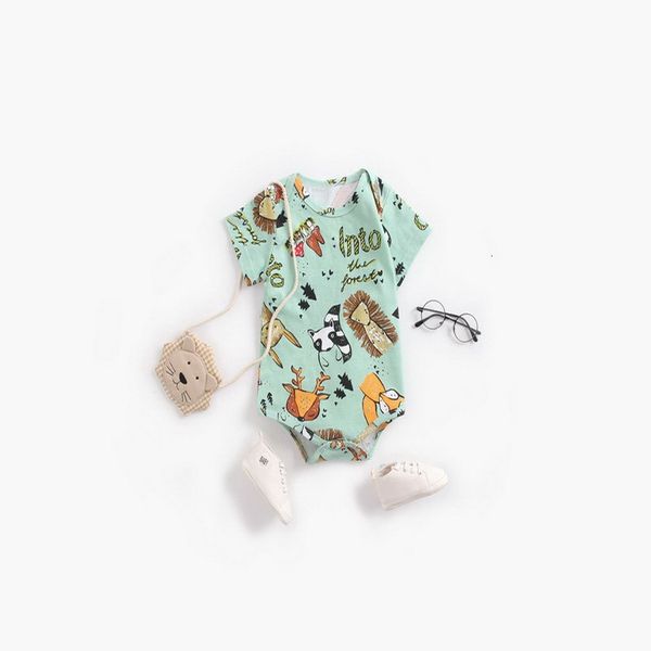 

rompers wholesale summer baby girls bodysuits short sleeveless cartoon cat raiow giraffe lion born girl clothes e049 3sno, Blue