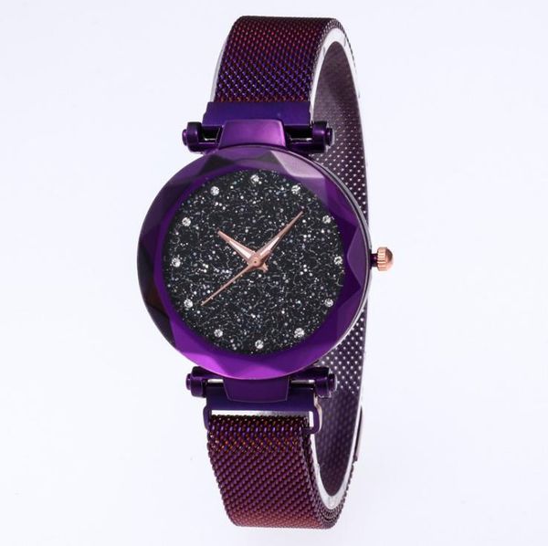 

diamond starry sky dial beautiful purple quartz womens watch ladies watches fashion woman casual wristwatches, Slivery;brown