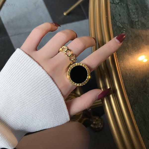 

wedding rings aomu 2021 vintage punk rock geometric square round black enamel smooth metal for women men party jewelry gifts unisex, Slivery;golden