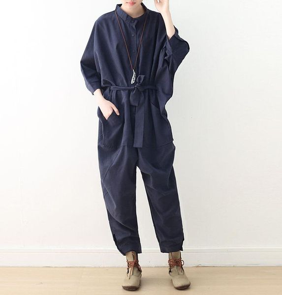 

women's jumpsuits & rompers qpfjqd office lady style elegant women loose summer cotton romper female jumpsuit overalls tie belt wide le, Black;white