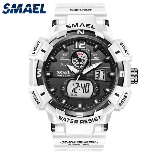 

wristwatches smael 2021 sport watch men dual time waterproof 50m military watches chrono alarm wristwatch vintage classic digital, Slivery;brown