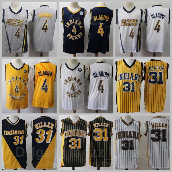 

men basketball victor oladipo jersey 4 reggie miller 31 retro navy blue white yellow grey all stitched vintage breathable on sale, Black;red