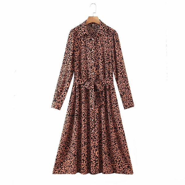 

women dress print sashes long sleeves turn-down collar mid-calf split female fashion casual clothes 210517, Black;gray