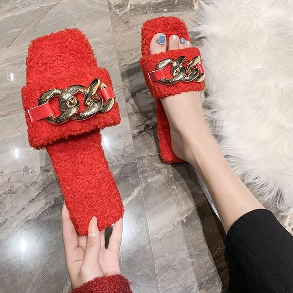 

slippers cute 2021 women summer slipper square toe chain slip on flat slide sandals beach flip flops casual shoe ladies big size, Black