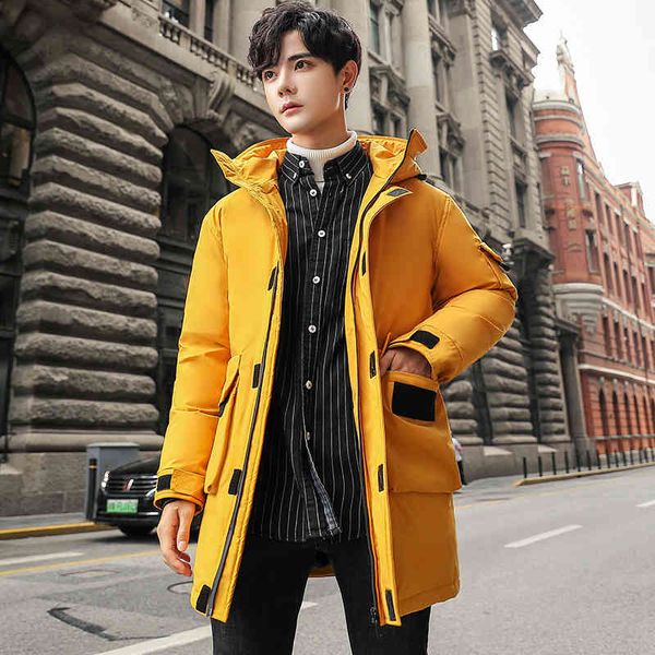 

winter jacket men white duck down coat hooded fashion mens outdoor parkas thicken long sleeve trench warm windproof, Black