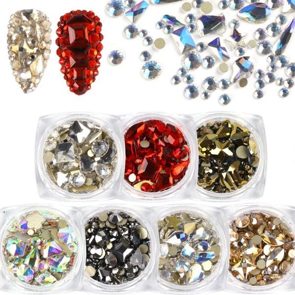 

1box crystal flatback nail rhinestones mixed stars heart water drop nails art strass 3d diamond gems stone diy decoration nl16071, Silver;gold