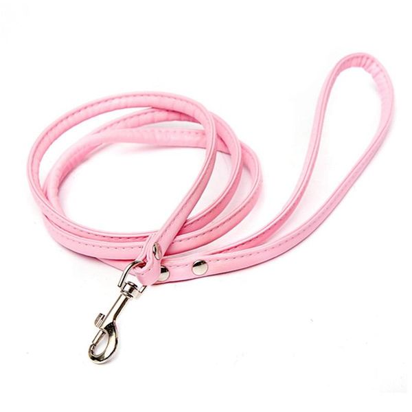 

pink leather leash for small dog cat pet 1cmx120cm collars & leashes