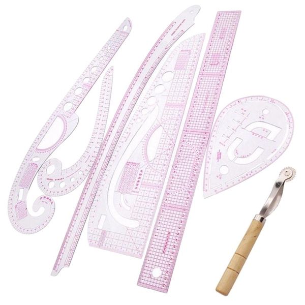 

storage bags 7pcs/set ruler tailor measuring kit clear sewing drawing yardstick sleeve arm french curve set cutting paddle wheel
