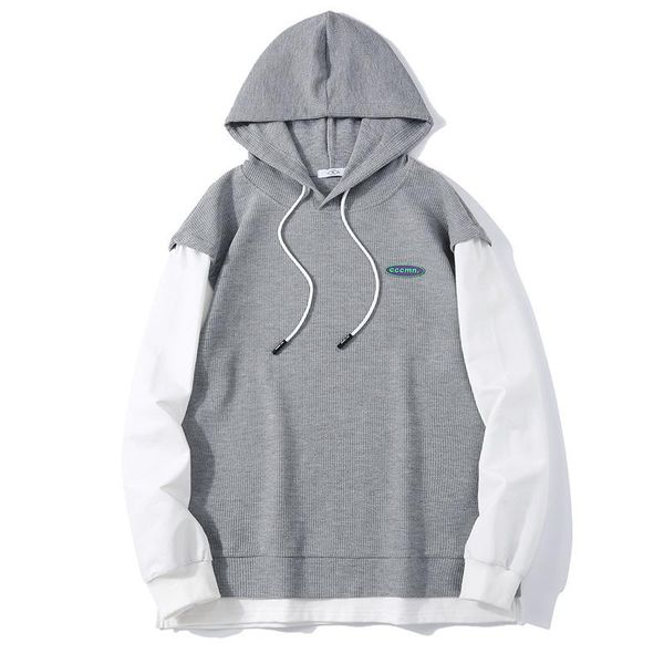 

men's hoodies & sweatshirts pure color sweater hoodie men's autumn and winter products casual h fake two-piece splicing long-sleeve, Black