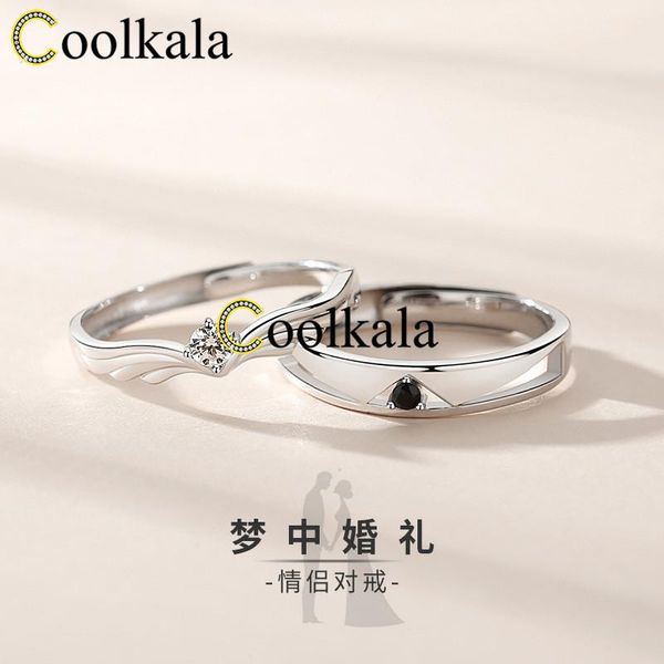 

cluster rings coolkala design dream wedding couple ring platinum light luxury high-grade crown female sterling silver pair r, Golden;silver
